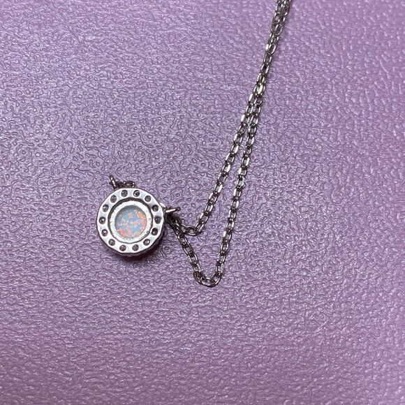💛 BNIB 925 Opal w/ CZ Halo Pendant Necklace - Picture 5 of 9